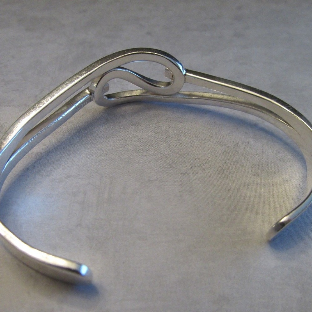 Solid Sterling Silver Artisan Wave Cuff Bracelet - image 4